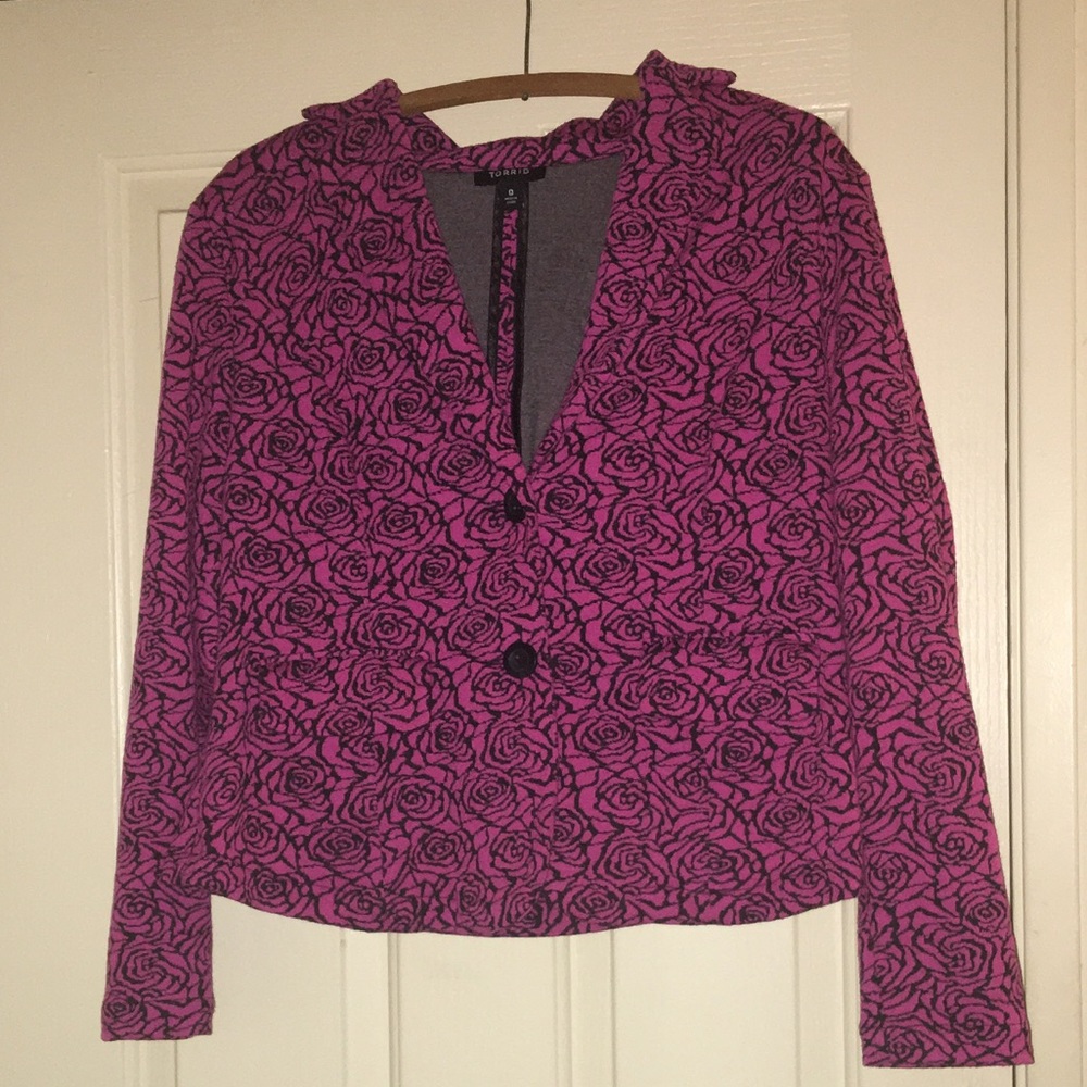 EUC Torrid hot pink rose print blazer